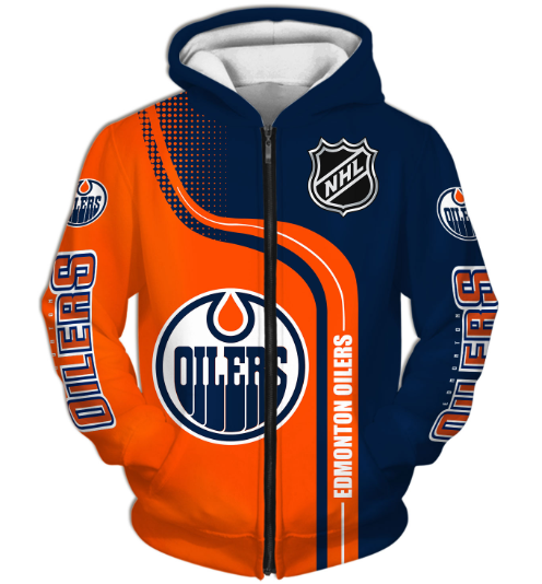 Edmonton Oilers Half Color 3D Printed Zipper Hoodie Jacket