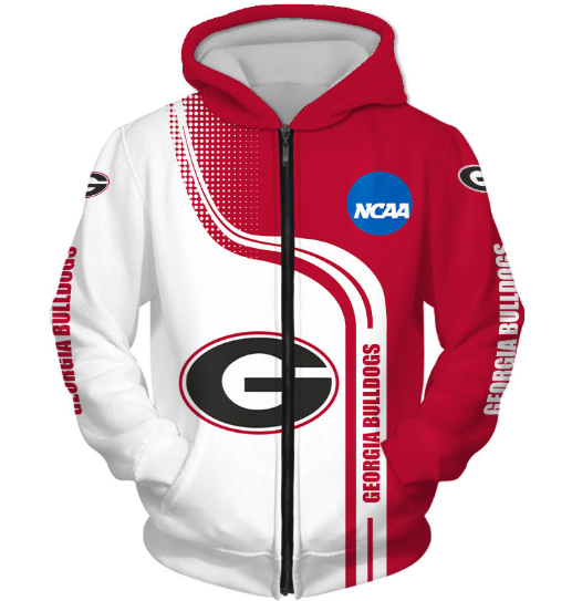 Georgia Bulldogs Half Color 3D Printed Zipper Hoodie Jacket