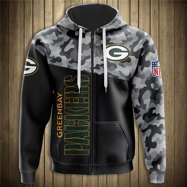 Green Bay Packers Half Camo 3D Zipper Hoodie Jacket