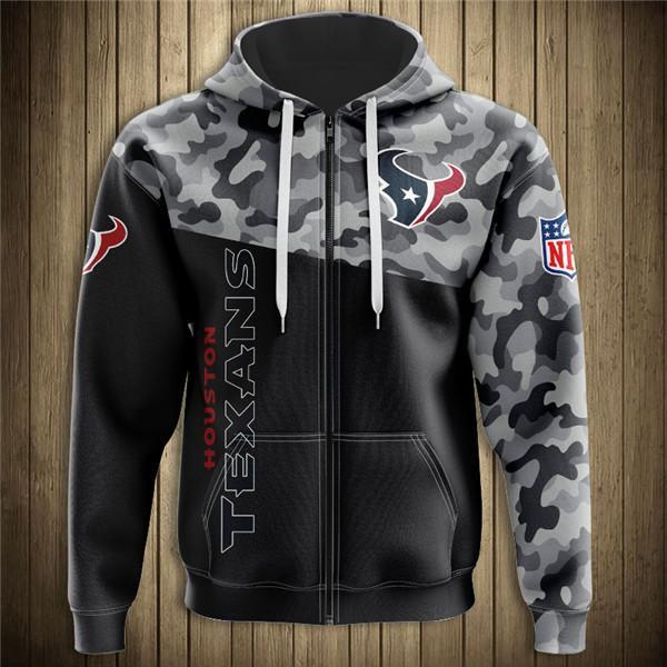 Houston Texans Half Camo 3D Zipper Hoodie Jacket