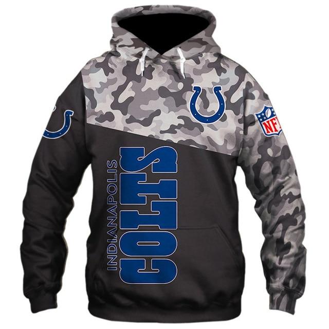 Indianapolis Colts Half Camo 3D Pullover Hoodie