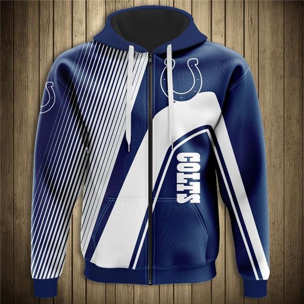 Indianapolis Colts Hooded Matching Stripe 3D Zipper Hoodie Jacket