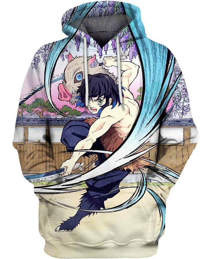 Inosuke Hashibira - Demon Slayer - Kimetsu No Yaiba 3D Pullover Hoodie V1