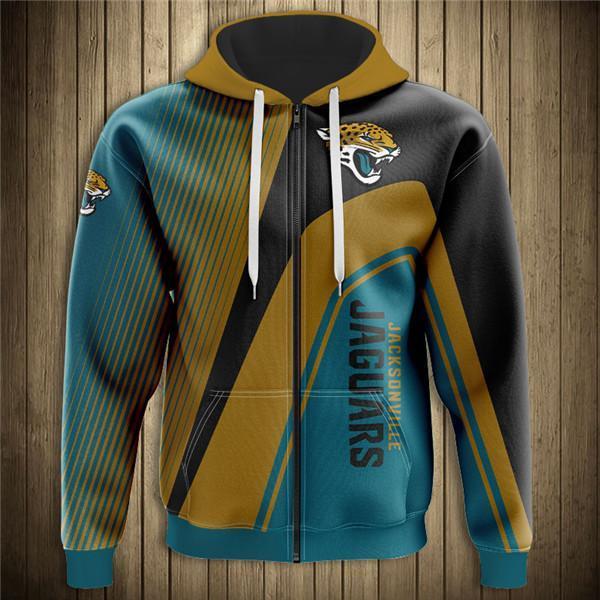 Jacksonville Jaguars Hooded Matching Stripe 3D Zipper Hoodie Jacket