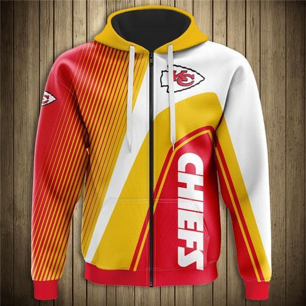 Kansas City Chiefs Hooded Matching Stripe 3D Zipper Hoodie Jacket