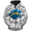 Los Angeles Chargers Beehives Pattern 3D Zipper Hoodie Jacket