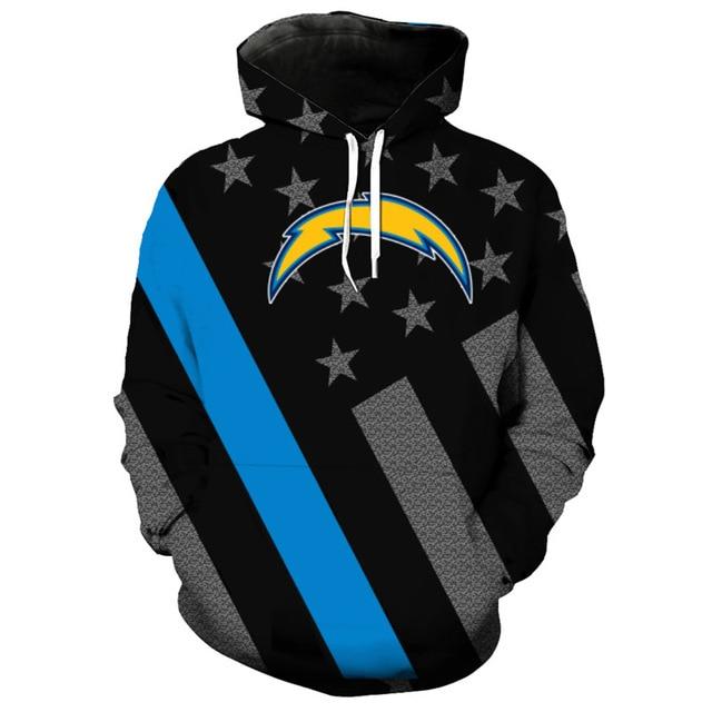 Los Angeles Chargers Black With Multi Star 3D Pullover Hoodie
