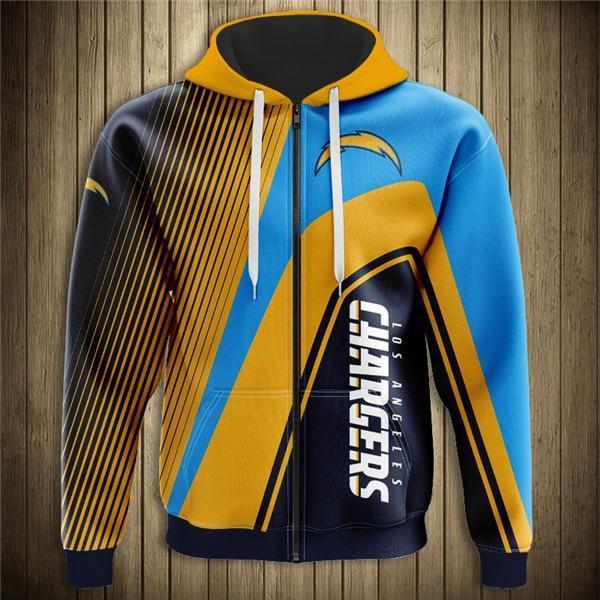 Los Angeles Chargers Hooded Matching Stripe 3D Zipper Hoodie Jacket