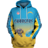 Los Angeles Chargers Name In Sleeve 3D Pullover Hoodie