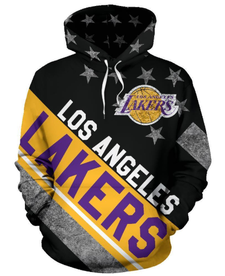 Los Angeles Lakers Stripe With Stars 3D Printed Pullover Hoodie