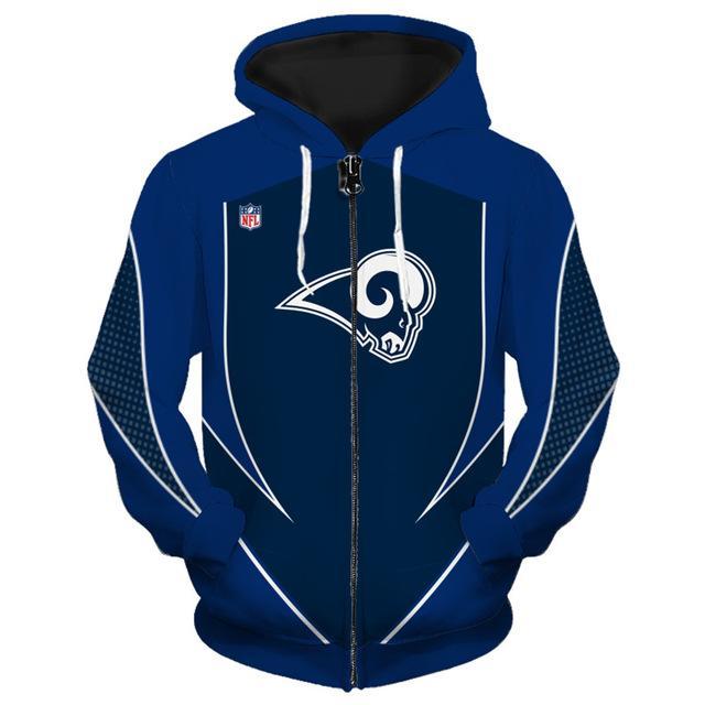 Los Angeles Rams Middle Logo 3D Printed Zipper Hoodie Jacket
