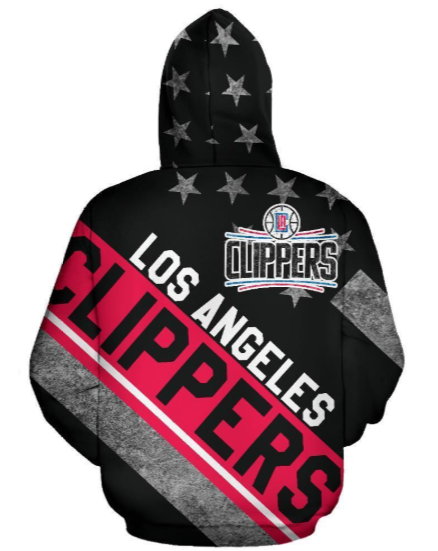 Los Angles Clippers Stripe With Stars 3D Printed Pullover Hoodie - Image 2
