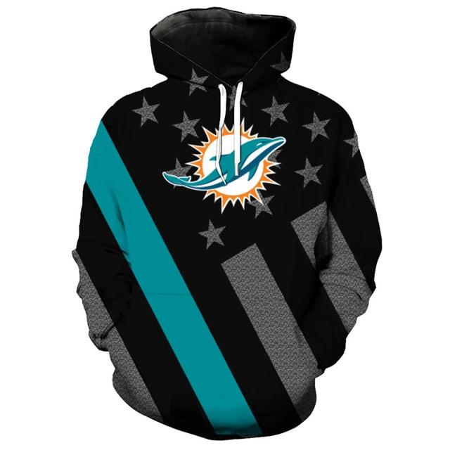 Miami Dolphins Black With Multi Star 3D Pullover Hoodie