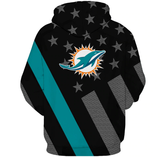 Miami Dolphins Black With Multi Star 3D Pullover Hoodie - Image 2
