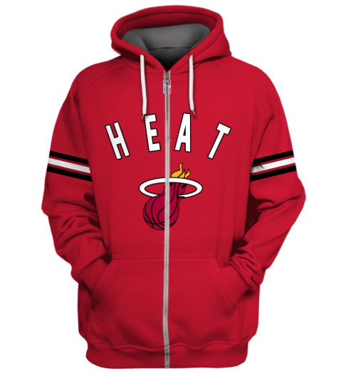 Miami Heat Red Simple 3D Printed Zipper Hoodie Jacket