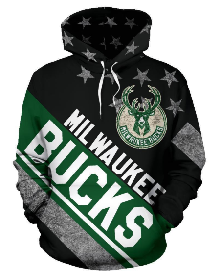 Milwaukee Bucks Stripe With Stars 3D Printed Pullover Hoodie