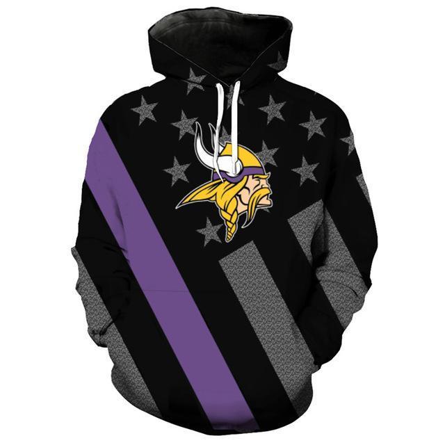 Minnesota Vikings Black With Multi Star 3D Pullover Hoodie