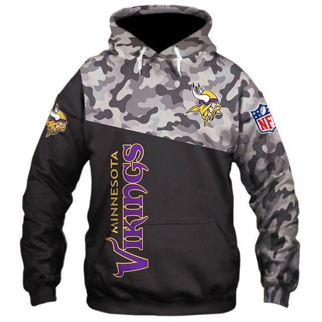 Minnesota Vikings Half Camo 3D Pullover Hoodie