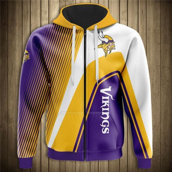 Minnesota Vikings Hooded Matching Stripe 3D Zipper Hoodie Jacket