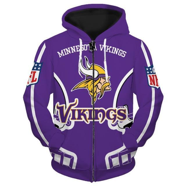 Minnesota Vikings Solid Color 3D Zipper Hoodie Jacket