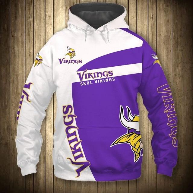 Minnesota Vikings White Hood 3D Pullover Hoodie