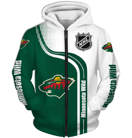 Minnesota Wild Half Color 3D Printed Zipper Hoodie Jacket
