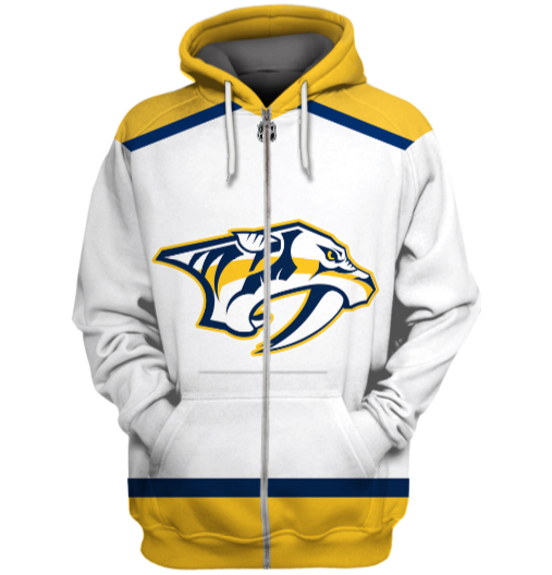 Nashville Predators Symbol White 3D Zipper Hoodie Jacket