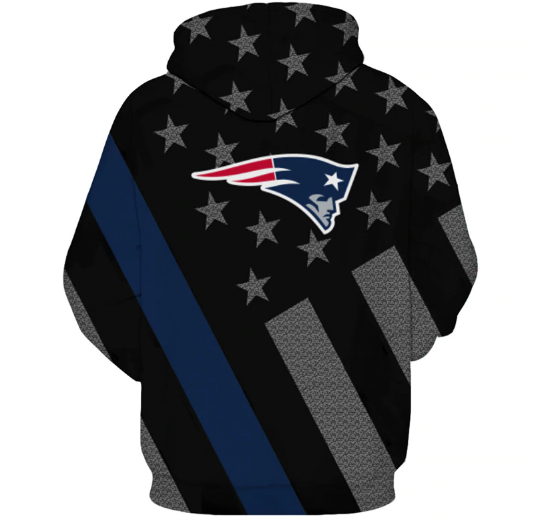 New England Patriots Black With Multi Star 3D Pullover Hoodie - Image 2