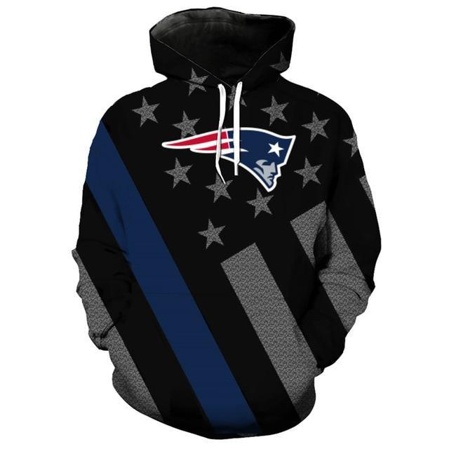 New England Patriots Black With Multi Star 3D Pullover Hoodie