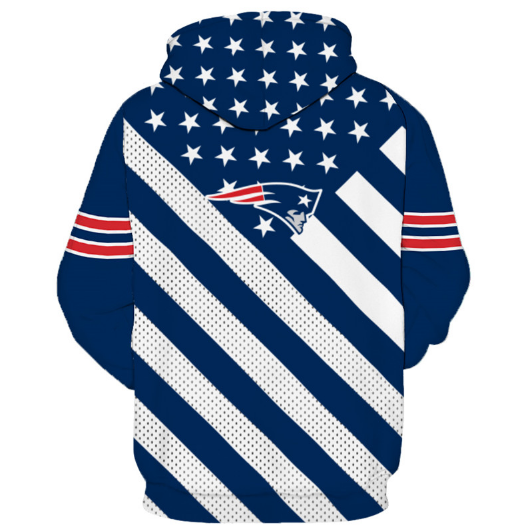 New England Patriots Blue With Multi Star 3D Pullover Hoodie - Image 2