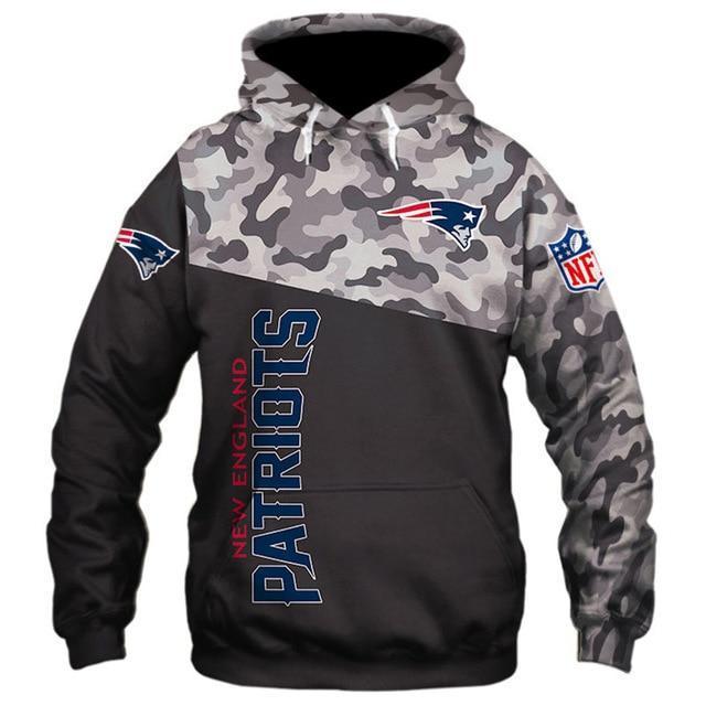 New England Patriots Half Camo 3D Pullover Hoodie