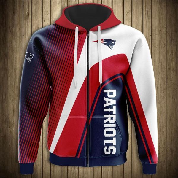 New England Patriots Hooded Matching Stripe 3D Zipper Hoodie Jacket