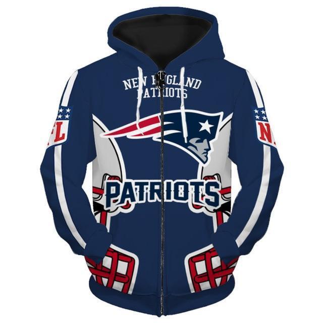New England Patriots Solid Color 3D Zipper Hoodie Jacket