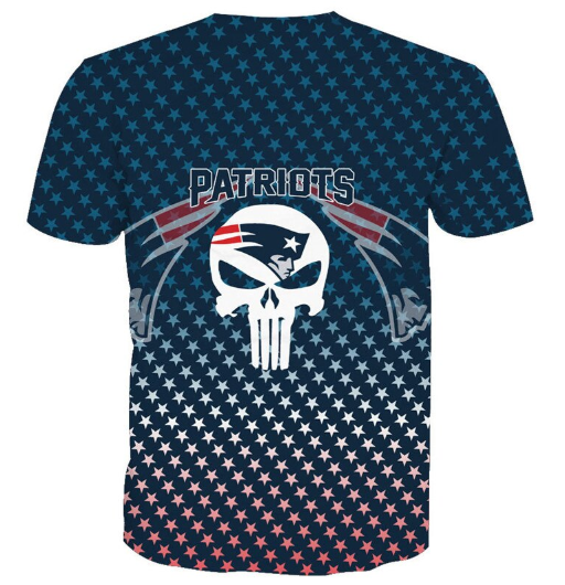 New England Patriots Stylized Blue Logo 3D T-Shirt - Image 2