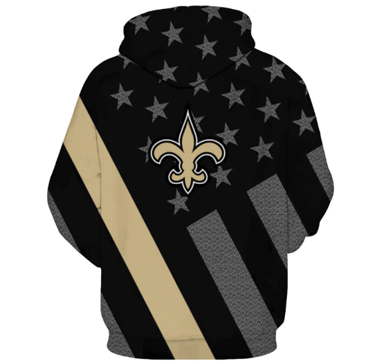 New Orleans Saints Black With Multi Star 3D Pullover Hoodie - Image 2