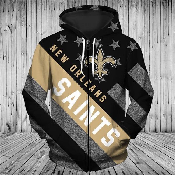 New Orleans Saints Black With Multi Star 3D Zipper Hoodie Jacket