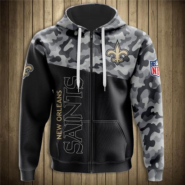 New Orleans Saints Half Camo 3D Zipper Hoodie Jacket