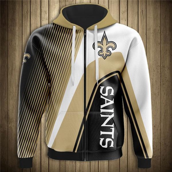 New Orleans Saints Hooded Matching Stripe 3D Zipper Hoodie Jacket
