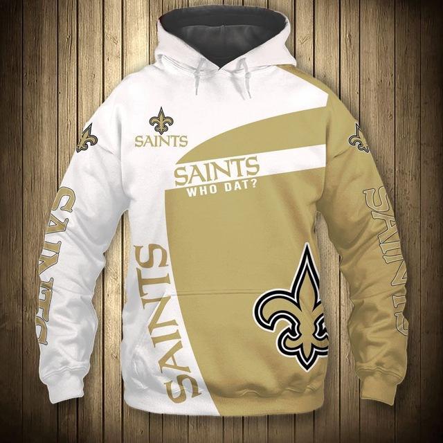 New Orleans Saints White Hood 3D Pullover Hoodie