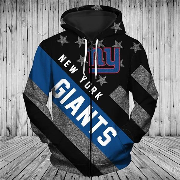 New York Giants Black With Multi Star 3D Zipper Hoodie Jacket
