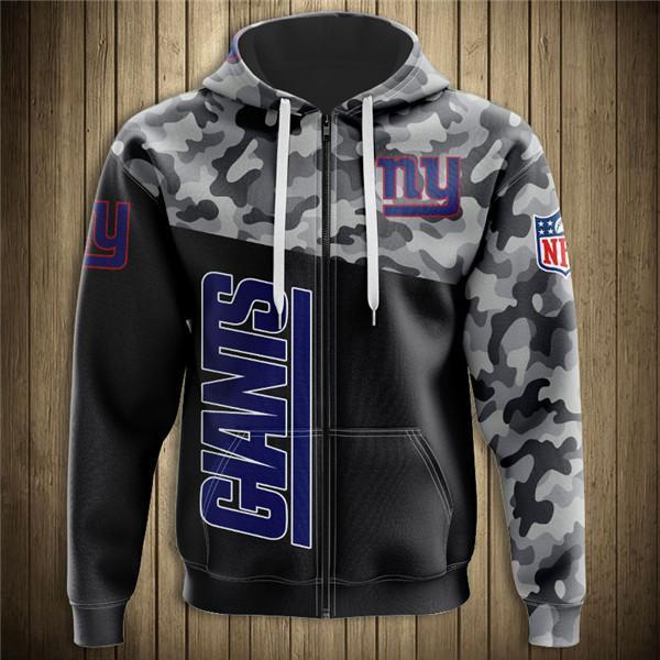 New York Giants Half Camo 3D Zipper Hoodie Jacket