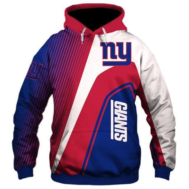 New York Giants Hooded Matching Stripe 3D Pullover Hoodie