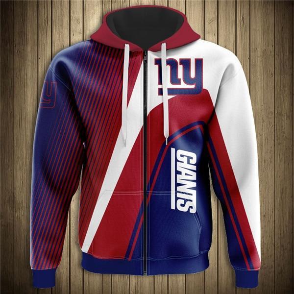 New York Giants Hooded Matching Stripe 3D Zipper Hoodie Jacket