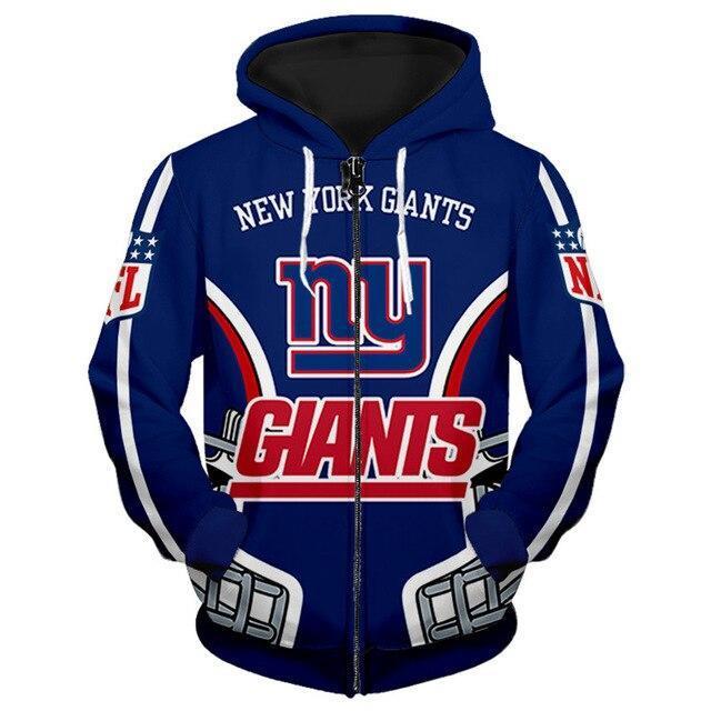 New York Giants Solid Color 3D Zipper Hoodie Jacket