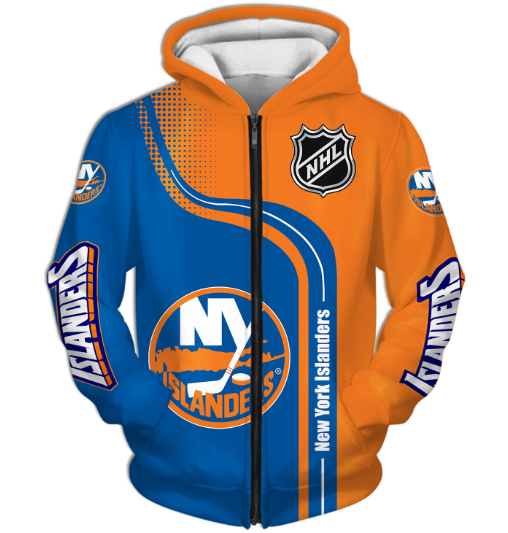 New York Islanders Half Color 3D Printed Zipper Hoodie Jacket