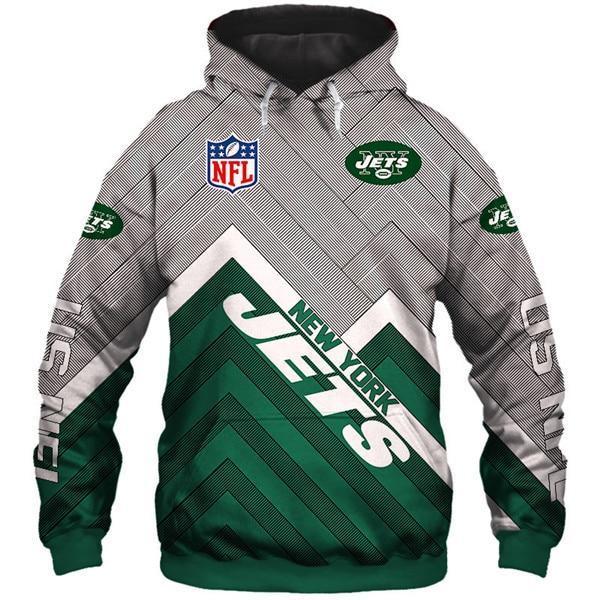 New York Jets 3D Logo Name Printed Pullover Hoodie