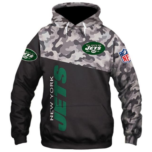 New York Jets Half Camo 3D Pullover Hoodie