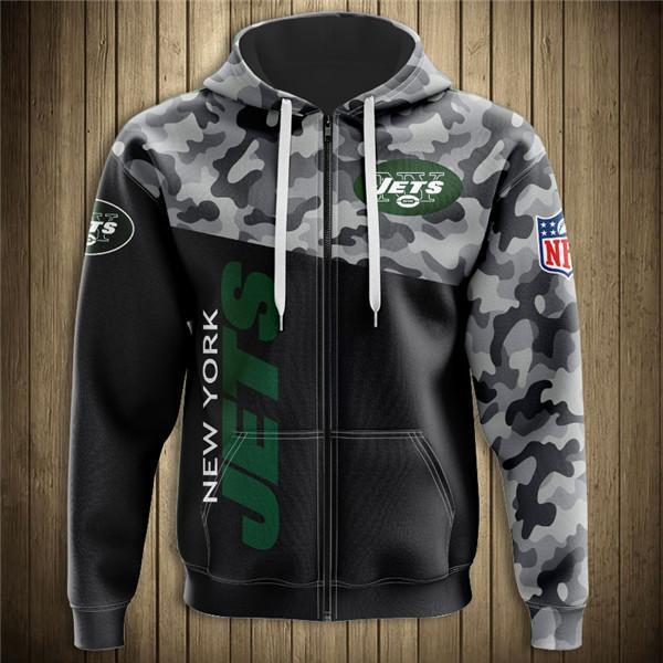New York Jets Half Camo 3D Zipper Hoodie Jacket