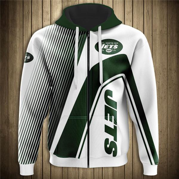 New York Jets Hooded Matching Stripe 3D Zipper Hoodie Jacket