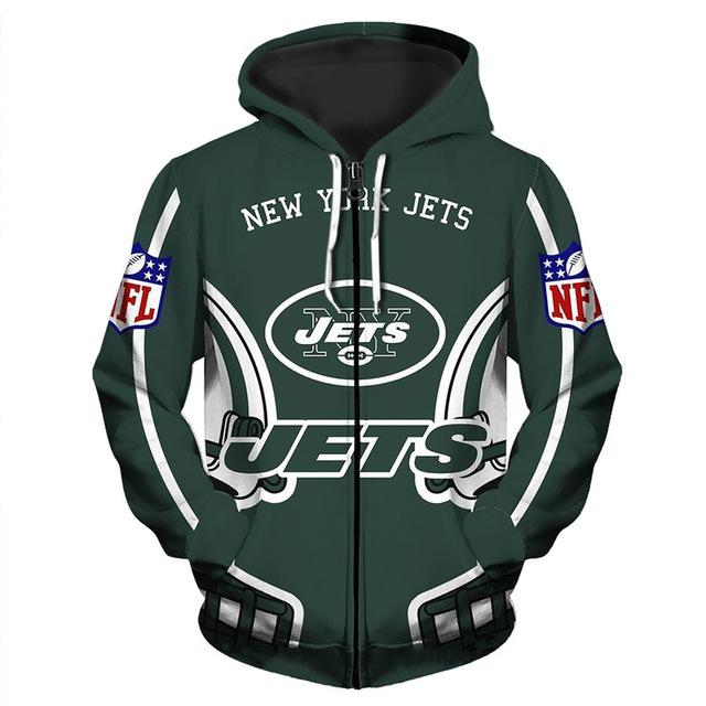 New York Jets Solid Color 3D Zipper Hoodie Jacket